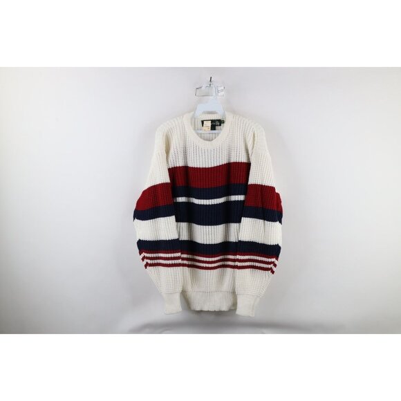 Deadstock Vtg 90s Streetwear Mens Medium Striped Color Block Chunky Knit Sweater